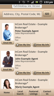 Mobile Website: Real Estate Agents Roster Mobile Website: List of Real Estate Agents